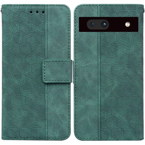 

For Google Pixel 7a Geometric Embossed Flip Leather Phone Case(Green)