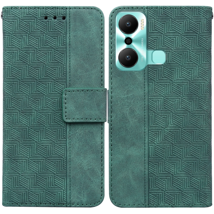 

For Infinix Hot 20 Play Geometric Embossed Flip Leather Phone Case(Green)