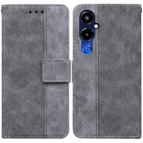 

For Tecno Pova 4 Pro Geometric Embossed Flip Leather Phone Case(Grey)
