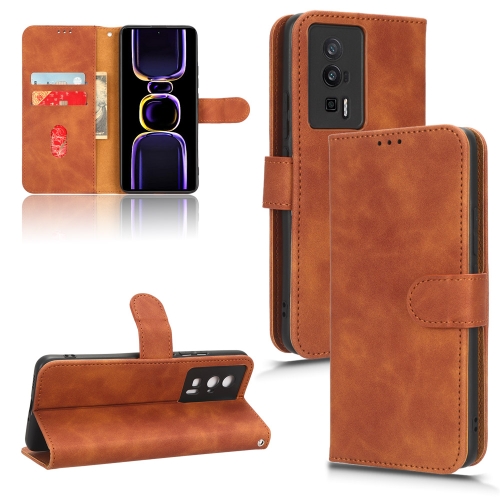 

For Xiaomi Redmi K60 / K60 Pro Skin Feel Magnetic Flip Leather Phone Case(Brown)