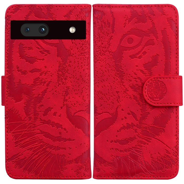 

For Google Pixel 7a Tiger Embossing Pattern Flip Leather Phone Case(Red)