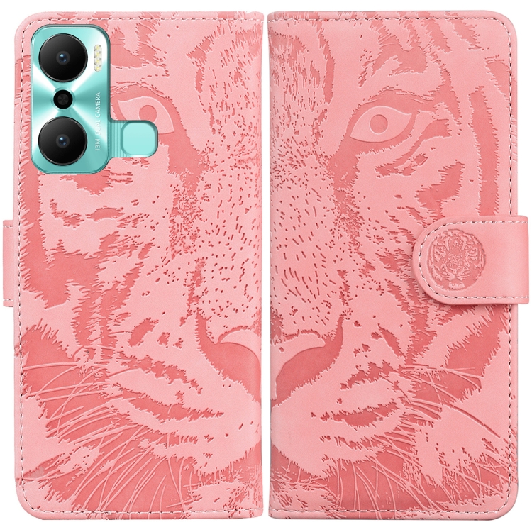 

For Infinix Hot 20 Play Tiger Embossing Pattern Flip Leather Phone Case(Pink)