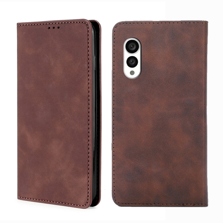 

For Fujitsu Arrows N F-51C Skin Feel Magnetic Horizontal Flip Leather Phone Case(Dark Brown)
