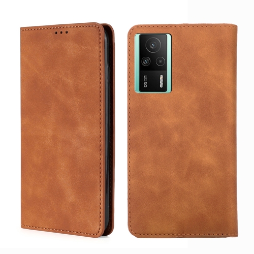 

For Xiaomi Redmi K60E Skin Feel Magnetic Horizontal Flip Leather Phone Case(Light Brown)