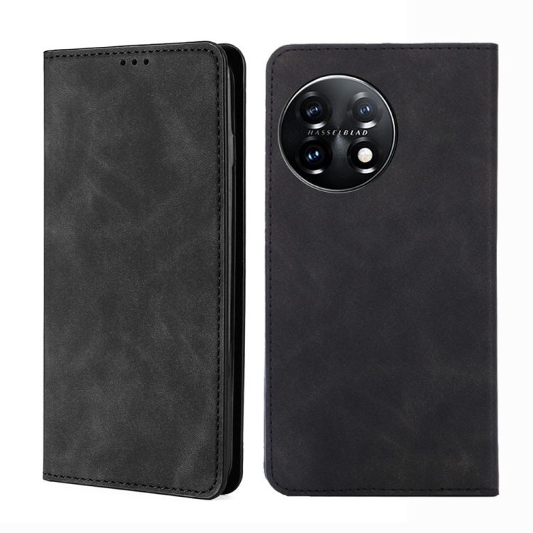 

For OnePlus 11 Skin Feel Magnetic Horizontal Flip Leather Phone Case(Black)
