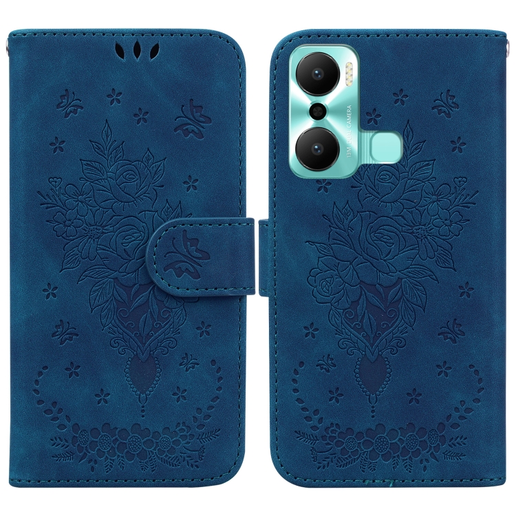 

For Infinix Hot 20 Play Butterfly Rose Embossed Leather Phone Case(Blue)