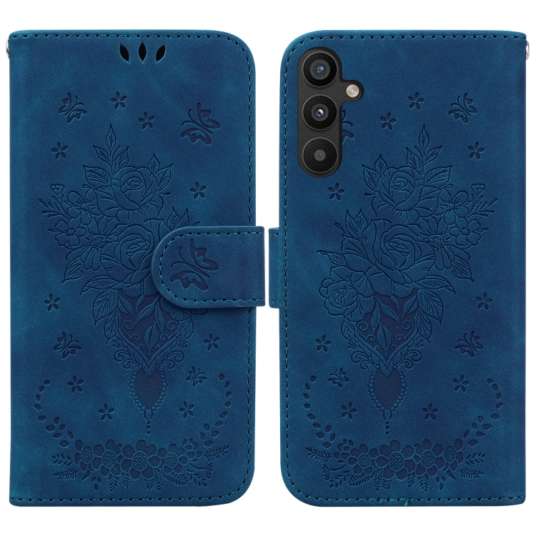 

For Samsung Galaxy A34 5G Butterfly Rose Embossed Leather Phone Case(Blue)