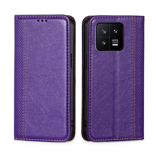 

For Xiaomi 13 Grid Texture Magnetic Flip Leather Phone Case(Purple)