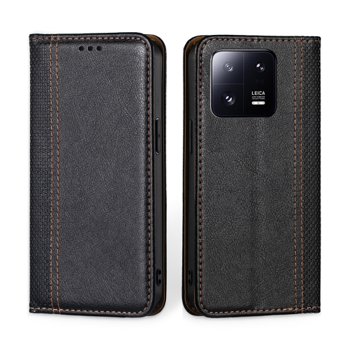 

For Xiaomi 13 Pro Grid Texture Magnetic Flip Leather Phone Case(Black)