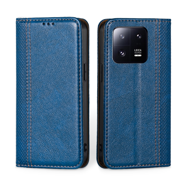

For Xiaomi 13 Pro Grid Texture Magnetic Flip Leather Phone Case(Blue)
