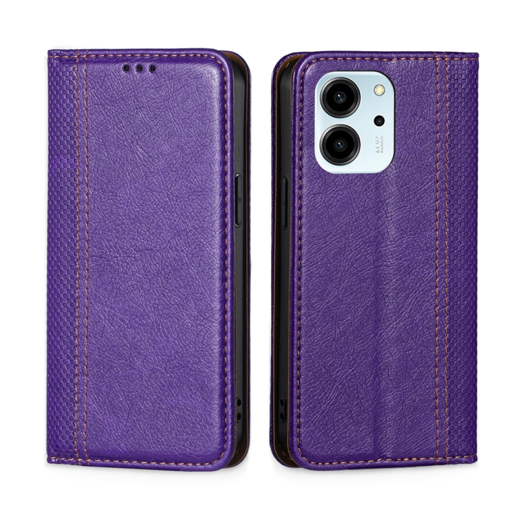 

For Honor 80 SE Grid Texture Magnetic Flip Leather Phone Case(Purple)