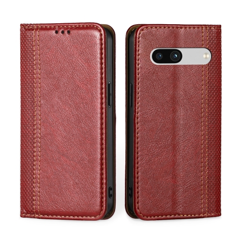 

For Google Pixel 7a Grid Texture Magnetic Flip Leather Phone Case(Red)