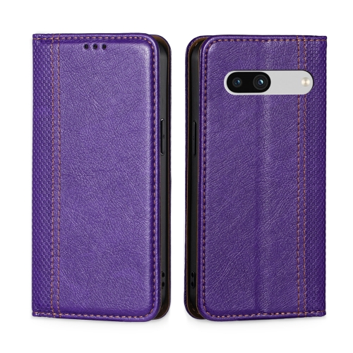 

For Google Pixel 7a Grid Texture Magnetic Flip Leather Phone Case(Purple)