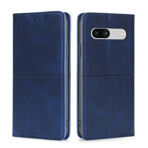 

For Google Pixel 7a Cow Texture Magnetic Horizontal Flip Leather Phone Case(Blue)