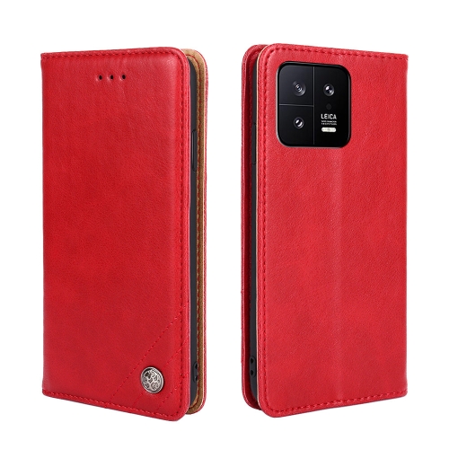 

For Xiaomi 13 Non-Magnetic Retro Texture Flip Leather Phone Case(Red)
