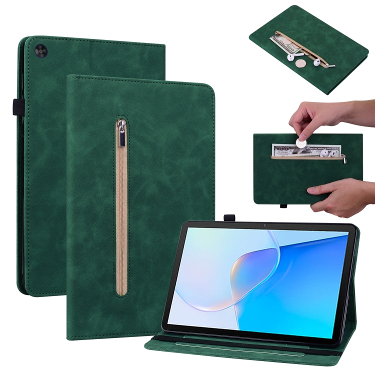 

For Huawei MatePad SE Skin Feel Solid Color Zipper Leather Tablet Case(Green)