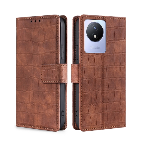 

For vivo Y02 4G Skin Feel Crocodile Magnetic Clasp Leather Phone Case(Brown)