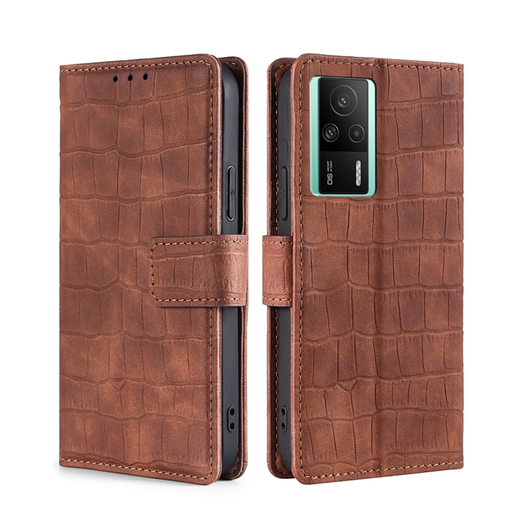 

For Xiaomi Redmi K60E Skin Feel Crocodile Magnetic Clasp Leather Phone Case(Brown)