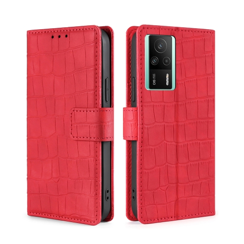 

For Xiaomi Redmi K60E Skin Feel Crocodile Magnetic Clasp Leather Phone Case(Red)