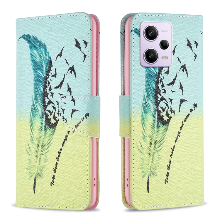 

For Xiaomi Redmi Note 12 Pro+ Global Drawing Pattern Leather Phone Case(Feather)