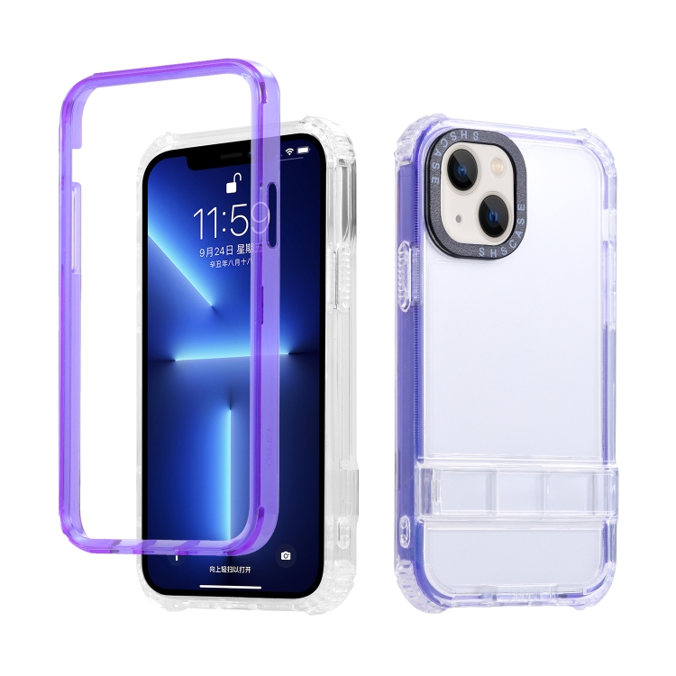 

For iPhone 14 Plus 2 in 1 360 Invisible Holder Phone Case(Purple)