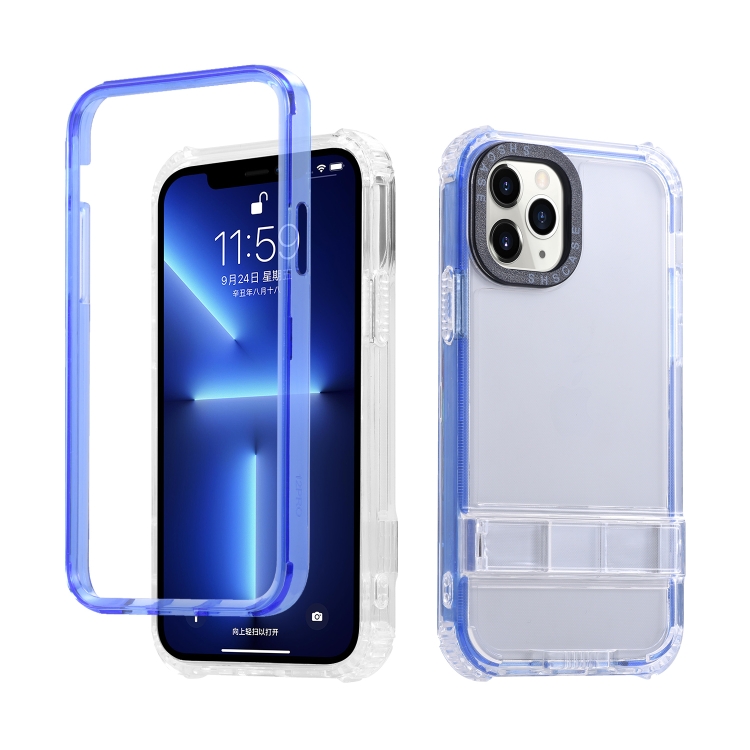 

For iPhone 12 Pro Max 2 in 1 360 Invisible Holder Phone Case(Dark Blue)