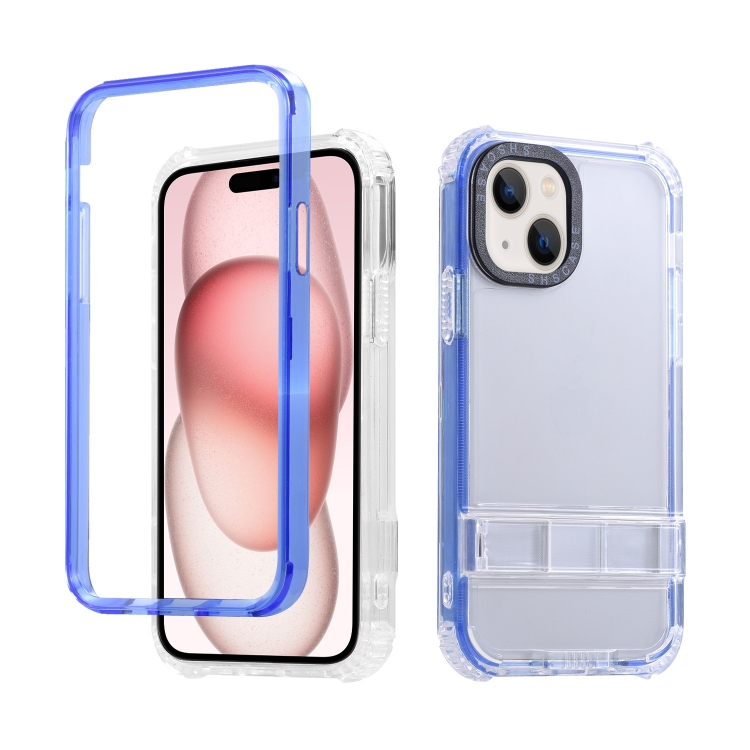 

For iPhone 15 2 in 1 360 Invisible Holder Phone Case(Dark Blue)