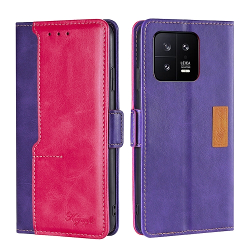 

For Xiaomi 13 Contrast Color Side Buckle Leather Phone Case(Purple + Rose Red)