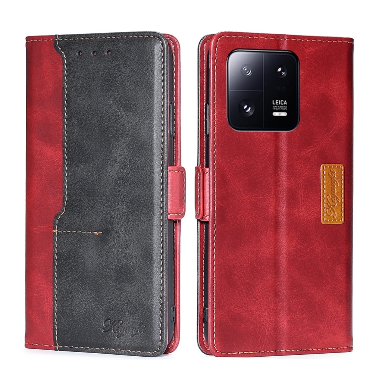 

For Xiaomi 13 Pro Contrast Color Side Buckle Leather Phone Case(Red + Black)