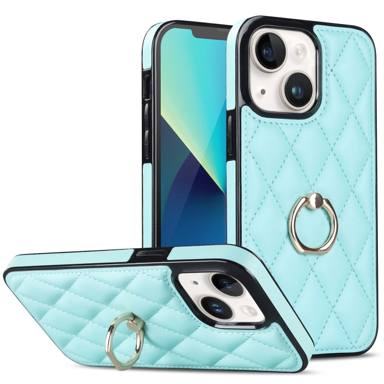 

For iPhone 13 mini Rhombic PU Leather Phone Case with Ring Holder(Blue)