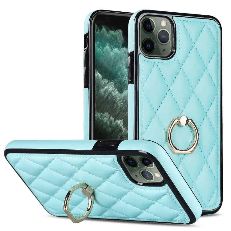 

For iPhone 11 Pro Rhombic PU Leather Phone Case with Ring Holder(Blue)