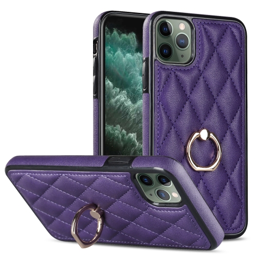 

For iPhone 11 Pro Rhombic PU Leather Phone Case with Ring Holder(Purple)