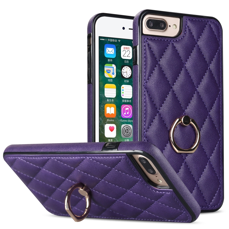 

For iPhone 7 Plus / 8 Plus Rhombic PU Leather Phone Case with Ring Holder(Purple)