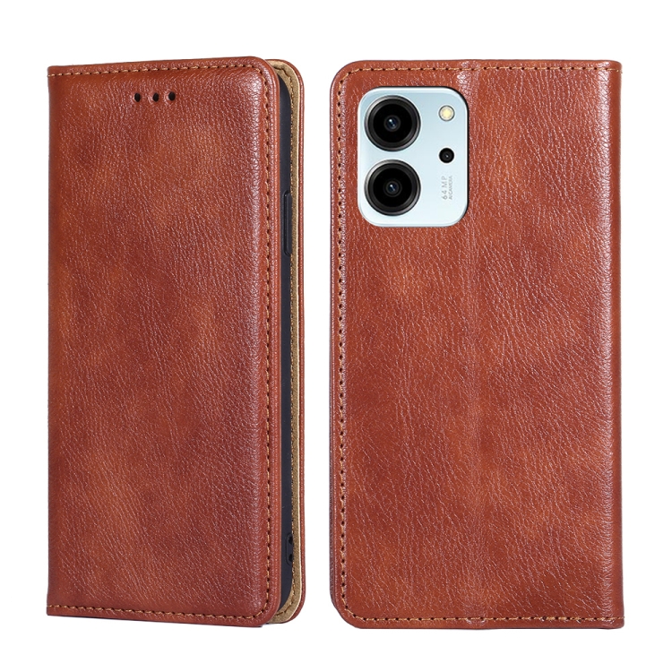 

For Honor 80 SE Gloss Oil Solid Color Magnetic Leather Phone Case(Brown)