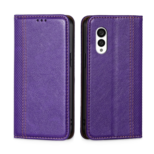 

For Fujitsu Arrows N F-51C Grid Texture Magnetic Flip Leather Phone Case(Purple)