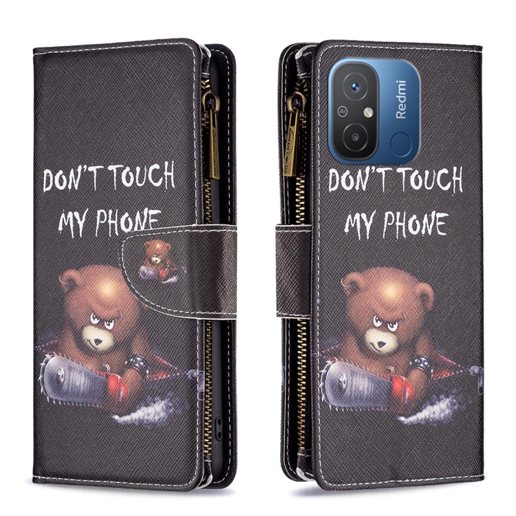 

For Xiaomi Redmi 12C Colored Drawing Pattern Zipper Leather Phone Case(Bear)