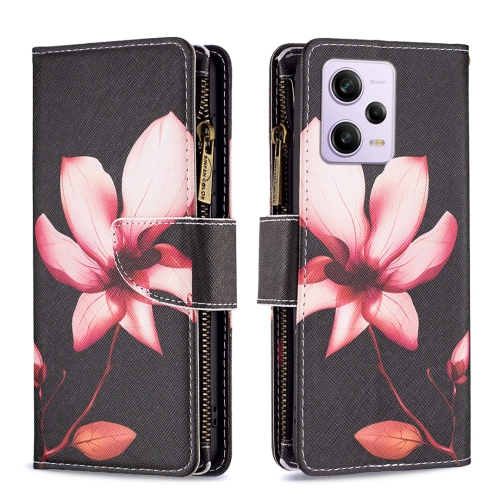 

For Xiaomi Redmi Note 12 Pro+ Global Colored Drawing Pattern Zipper Leather Phone Case(Lotus)