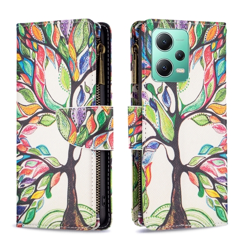 

For Xiaomi Redmi Note 12 Global Colored Drawing Pattern Zipper Leather Phone Case(Big Tree)