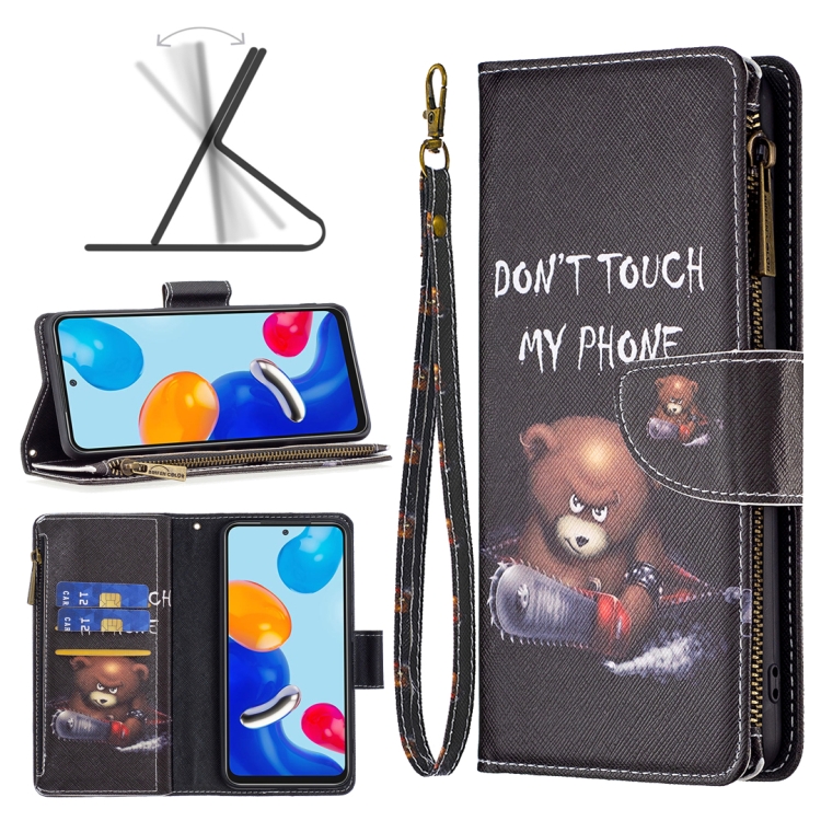 

For Xiaomi Redmi Note 12S 4G / Note 11 Colored Drawing Pattern Zipper Leather Phone Case(Bear)
