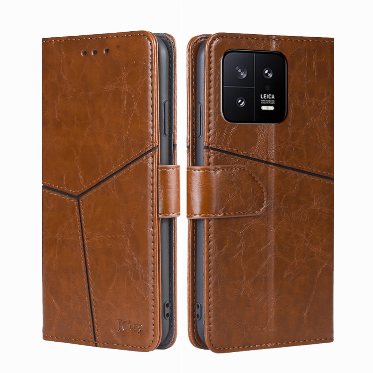 

For Xiaomi 13 Pro Geometric Stitching Horizontal Flip Leather Phone Case(Light Brown)