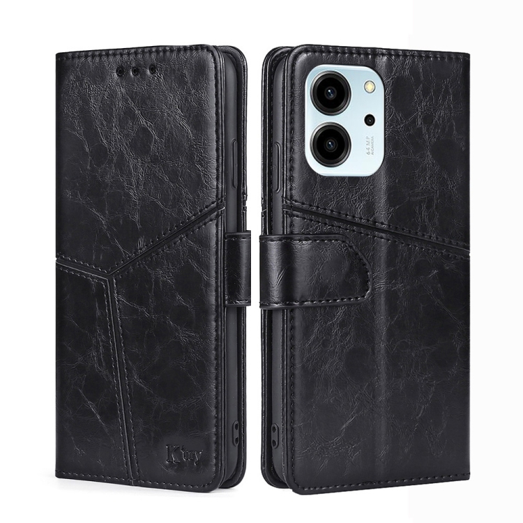 

For Honor 80 SE Geometric Stitching Horizontal Flip Leather Phone Case(Black)