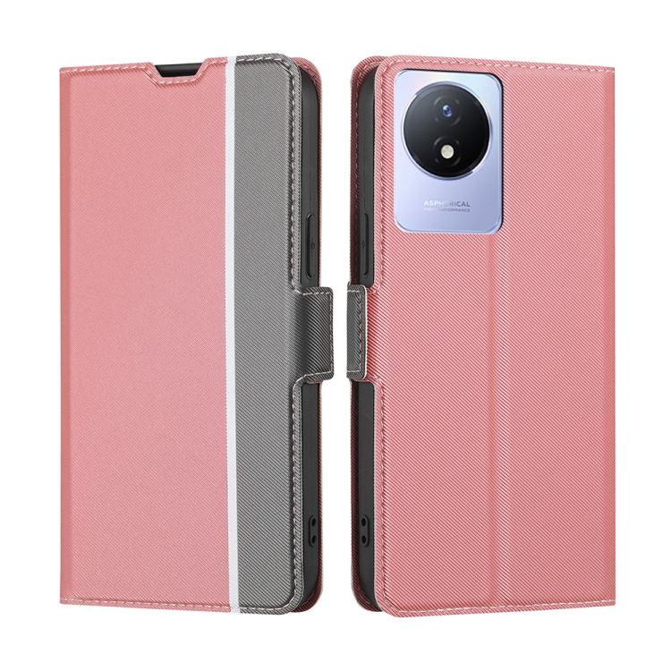 

For vivo Y02 4G Twill Texture Side Button Leather Phone Case(Pink)