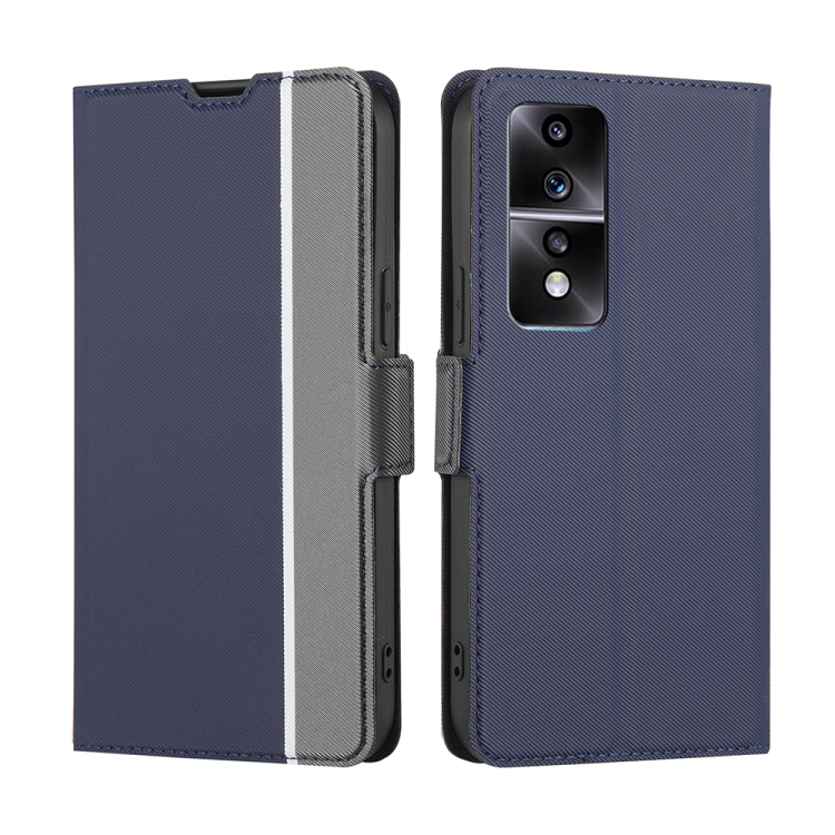 

For Honor 80 GT Twill Texture Side Button Leather Phone Case(Blue)