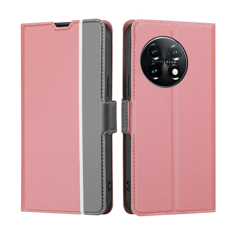 

For OnePlus 11 Twill Texture Side Button Leather Phone Case(Pink)