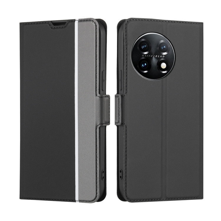 

For OnePlus 11 Twill Texture Side Button Leather Phone Case(Black)