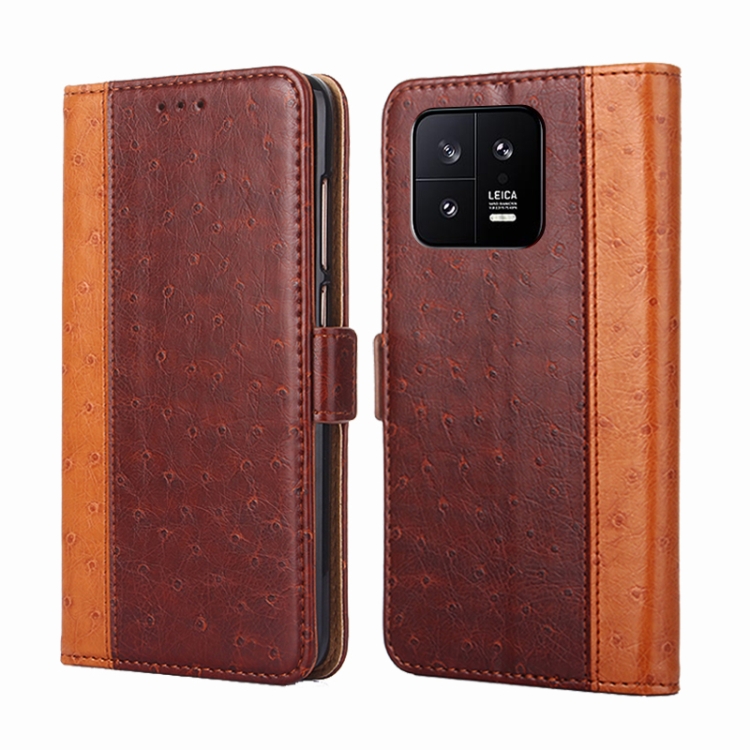 

For Xiaomi 13 Ostrich Texture Flip Leather Phone Case(Brown)