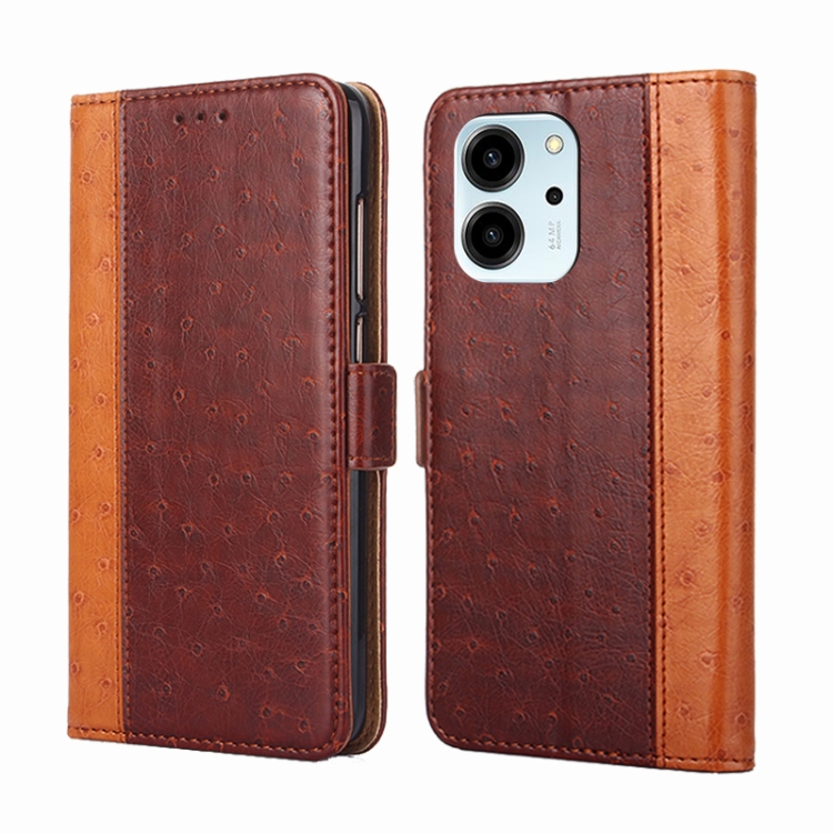 

For Honor 80 SE Ostrich Texture Flip Leather Phone Case(Brown)