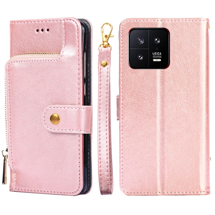 

For Xiaomi 13 Zipper Bag Leather Phone Case(Rose Gold)