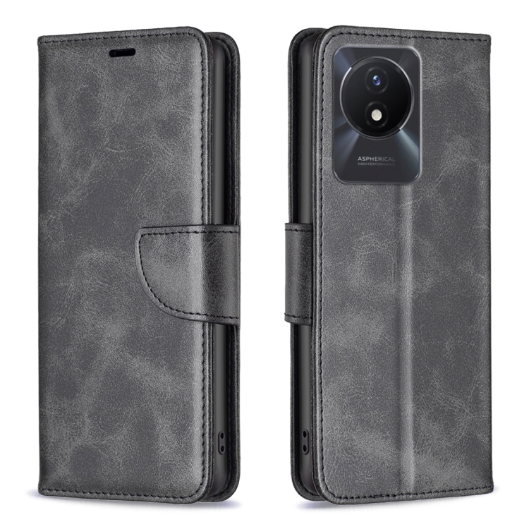 

For vivo Y02 4G Lambskin Texture Leather Phone Case(Black)