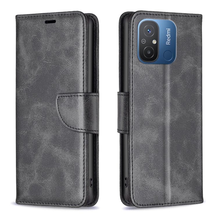 

For Xiaomi Redmi 12C Lambskin Texture Leather Phone Case(Black)
